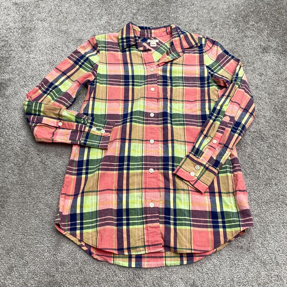 J.Crew Shirt Womens XXS Multicolor Plaid Button Down Long Sleeve Cotton Casual